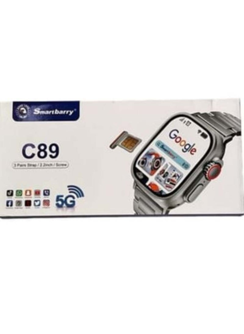 Smartbarry Smart Watch C89 Screen 2.2" with 3 Pairs Straps with SIM Card Support for Mobile and Network 5G Google Play Support for All Apps - Image 2