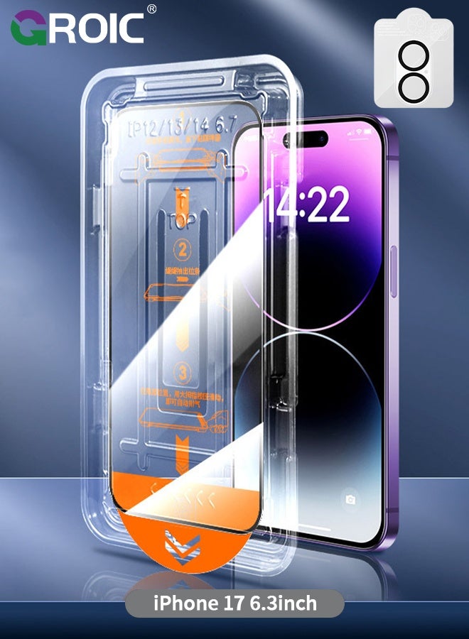 GROIC 2 Pack Screen Protector for iPhone 17,OneStep Installation iPhone 17 Screen Protector with  iPhone 17 Camera Lens Protector,Easy Installation - Image 1