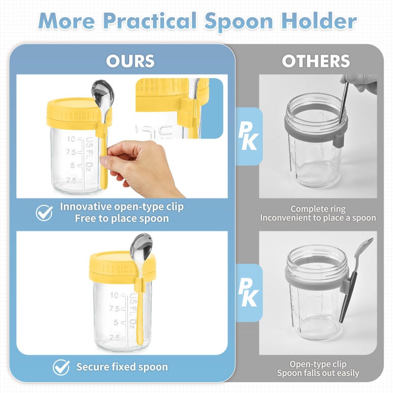 DRKIO 6 Pack Overnight Oats Containers with Lids and Spoons 16 Oz Glass Mason Jars for Overnight Oats Leak Proof Oatmeal Container Great for Cereal Fruit Vegetable Milk Salad Yogurt Meal Prep - Image 3
