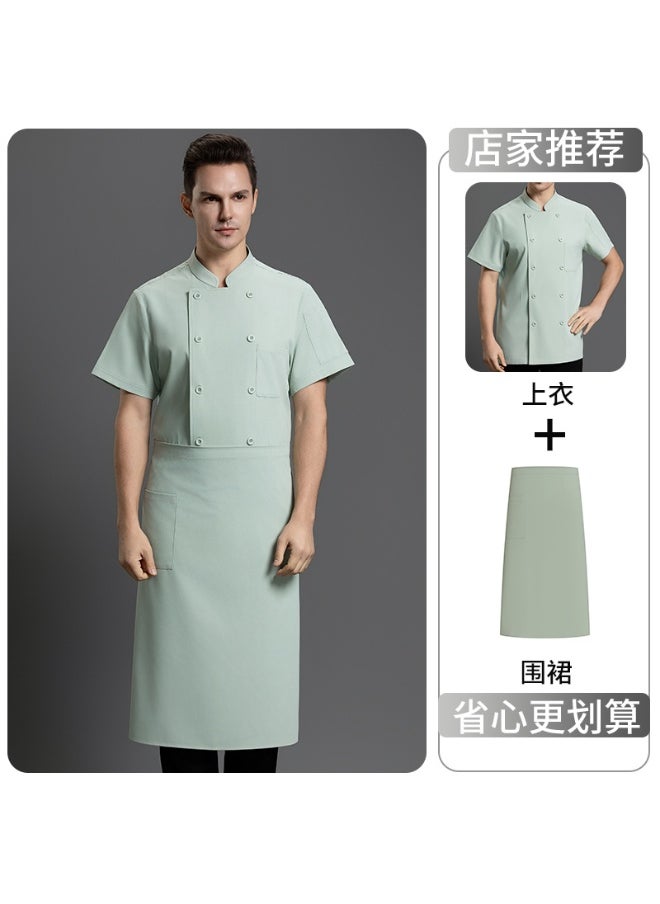 NIBEMINENT Chef Uniform Short Sleeve Kitchen Jacket Restaurant Cook Coat Hotel Catering Clothes Cooking Shirt Baker Waiter Workwear  - Image 1