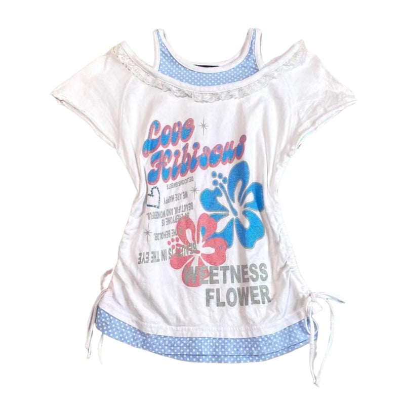 MANGMAO Kawaii Cutecore Harajuku Vintage Y2k 2000s Tops Summer Alt Goth Emo Short Sleeve Graphic Tees (White,Small) - Image 1