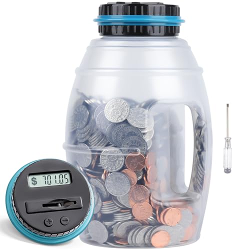 Vcertcpl X-Large Piggy Bank for Boys Adults, Vcertcpl Digital Coin Counting Bank with LCD Counter, 2.8L Capacity Coin Bank Money Jar for Adults, Designed for All US Coins (Blue, X-Large) - Image 1