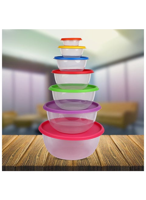 FEELINGS  FOOD CONTAINER PLASTIC ROUND W/ RAINBOW LIDS 7 SET