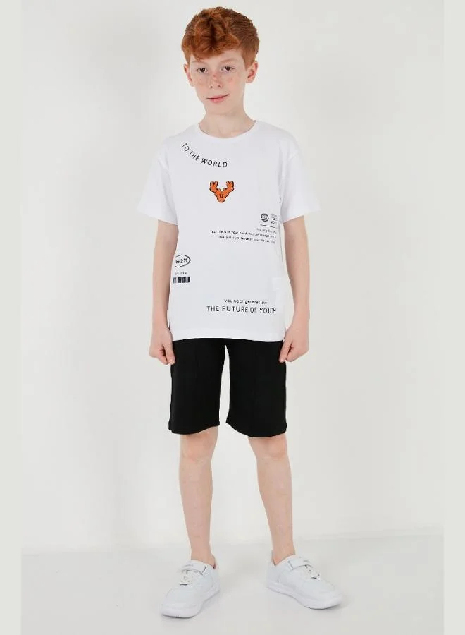 ليلا طقم شورت قطن بطبعة برقبة دائرية وأكمام قصيرة للأولاد