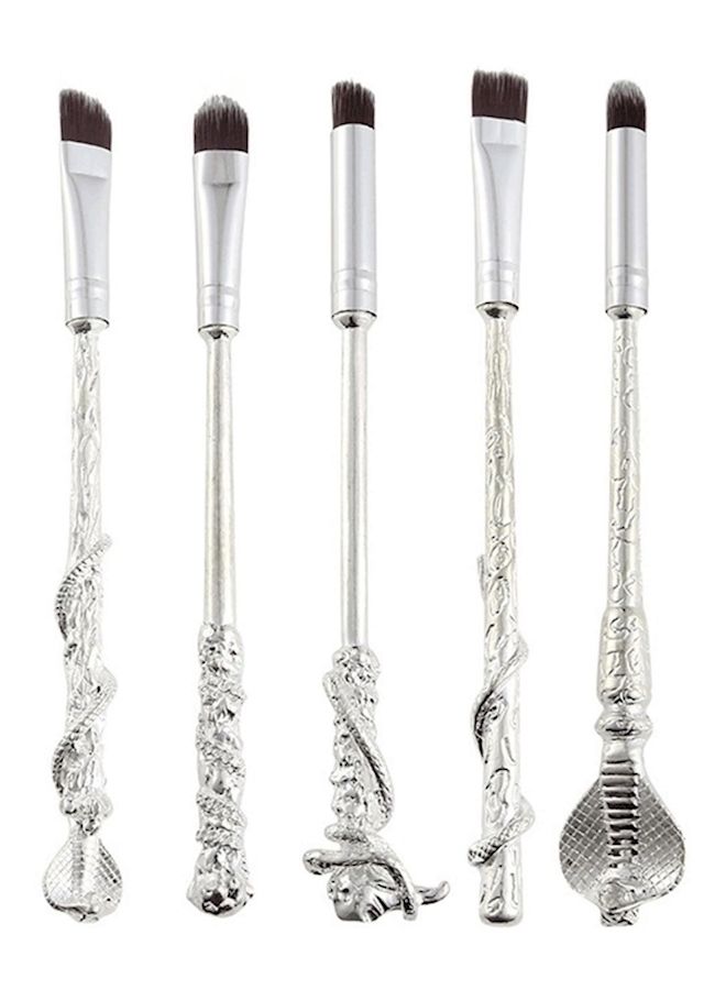 Loquat 5-Piece Cosmetic Eyeshadow Makeup Brush Kit Silver - Image 2