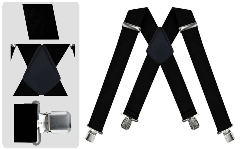 Dibi Suspenders for Men - Adjustable X Back Mens Suspenders with 4 Heavy Duty Strong Clips (Black) - Image 2
