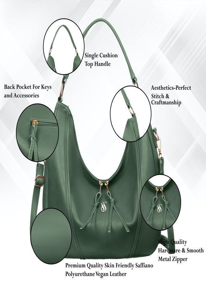 Fostelo Women's Vegan Leather New York Luxe Tote Handbag for Women | Hobo Bag for Work | Ladies Purse | Stylish Shoulder Bag | Gift For Women | Green - Image 2