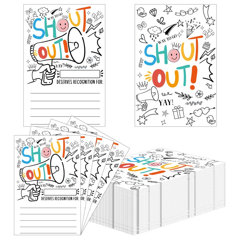 IANFEPH 100 Pcs Shout Out Cards for Teachers Employees Appreciation Recognition Reward Card Motivational Notes Cards for School, Office, Bulletin Board Decor (Black Cards) - Image 1