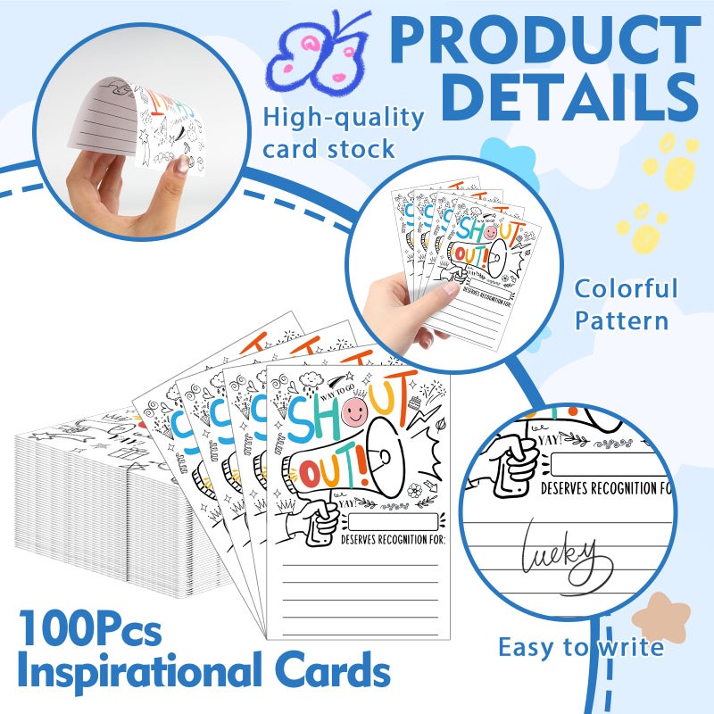 IANFEPH 100 Pcs Shout Out Cards for Teachers Employees Appreciation Recognition Reward Card Motivational Notes Cards for School, Office, Bulletin Board Decor (Black Cards) - Image 3