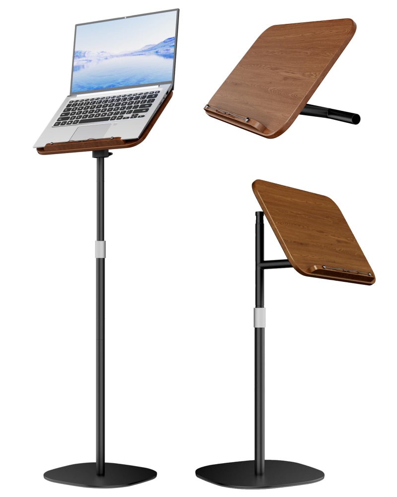 boostool Laptop Stand Floor, Wood Music Stand, Tablet Floor Stands Adjustable Height, Tall Book Stand Hands Free, for Projector, Office, Study, Brown - Image 1