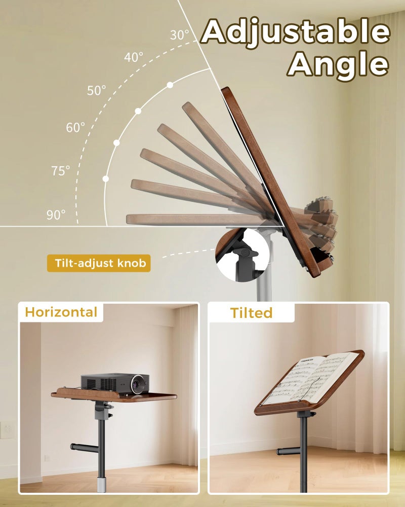 boostool Laptop Stand Floor, Wood Music Stand, Tablet Floor Stands Adjustable Height, Tall Book Stand Hands Free, for Projector, Office, Study, Brown - Image 3