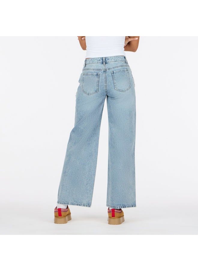 FOREVER 21 Womens Low Waist Heart Patch Wide Leg Jeans, Blue, 2 - Image 5
