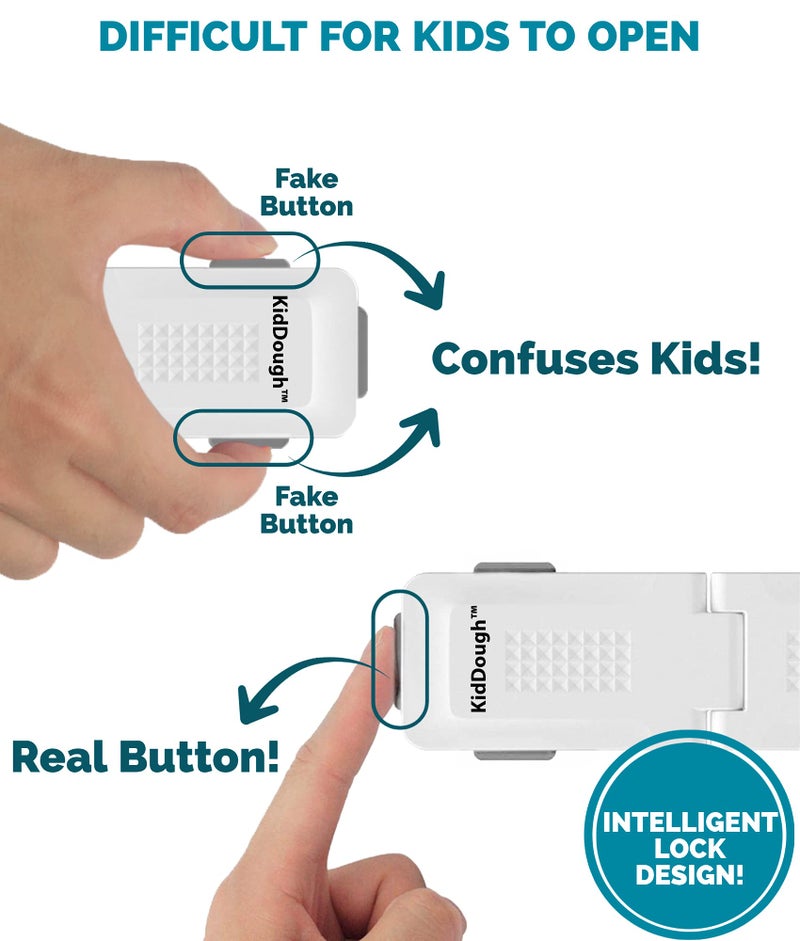 KidDough Baby Proofing Premium Child Safety Lock | for Refrigerator, Cabinets, Drawers, Fridge, Cupboard, Wardrobe, Door | Baby Safety (Pack of 4,White) - Image 3