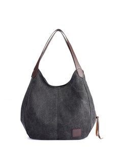 New multi-compartment canvas womens bag trendy Korean handbag fashion shoulder bag literary simple large bag for batchBlack Black