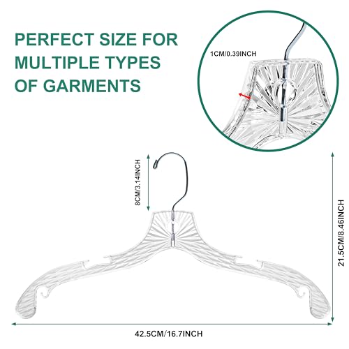 Quality Hangers 24 Pack Clear Plastic Hangers with Super Easy 360 Degree Swivel Hook – Shirt Hangers with Precision Notches for Secure Hanging – Slim Crystal Coat Hangers – 17 Inches (24, 17") - Image 3