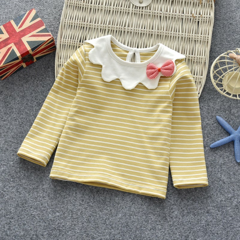 Children'S T-Shirt Striped Bottoming Shirt Girls' Long-Sleeved Baby'S Autumn Wear Baby Western Style Thin Children'S Wear 2021 Autumn Top - Image 4
