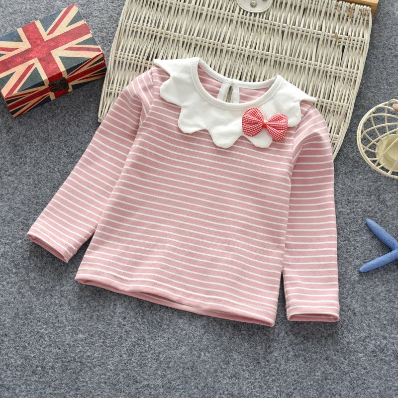 Children'S T-Shirt Striped Bottoming Shirt Girls' Long-Sleeved Baby'S Autumn Wear Baby Western Style Thin Children'S Wear 2021 Autumn Top - Image 5
