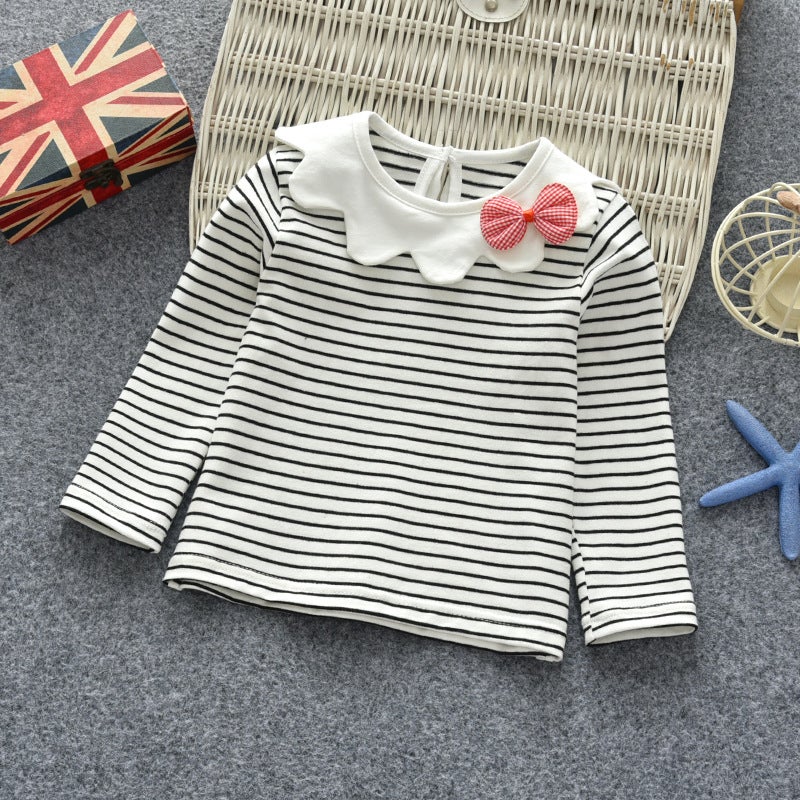 Children'S T-Shirt Striped Bottoming Shirt Girls' Long-Sleeved Baby'S Autumn Wear Baby Western Style Thin Children'S Wear 2021 Autumn Top - Image 3