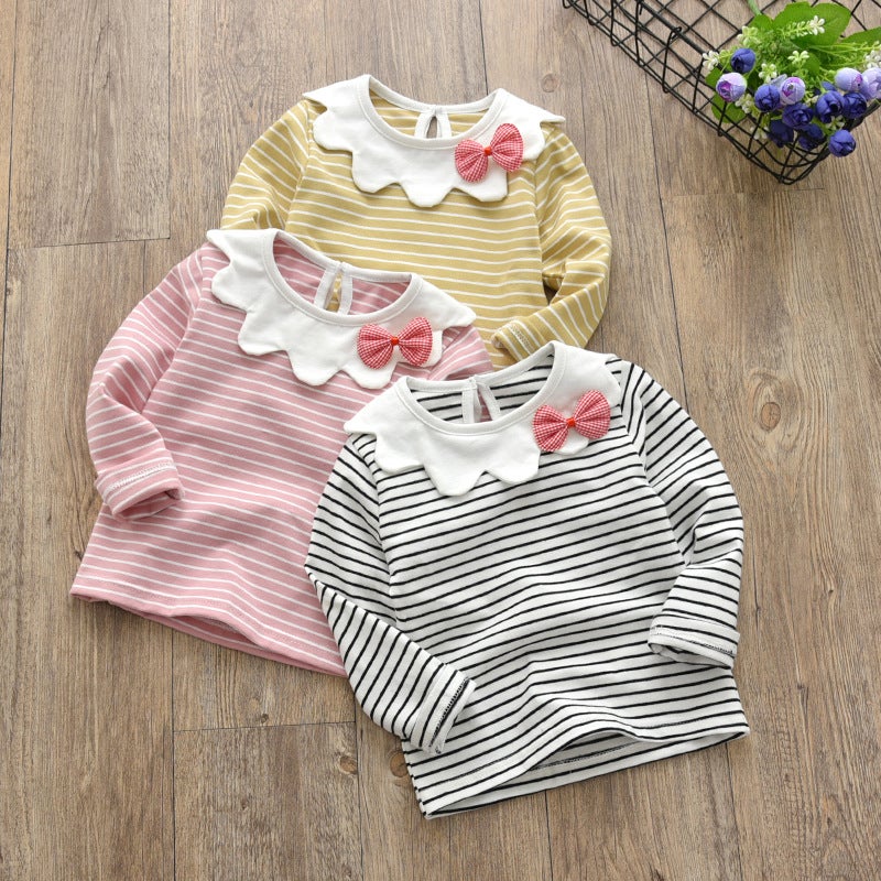 Children'S T-Shirt Striped Bottoming Shirt Girls' Long-Sleeved Baby'S Autumn Wear Baby Western Style Thin Children'S Wear 2021 Autumn Top - Image 1