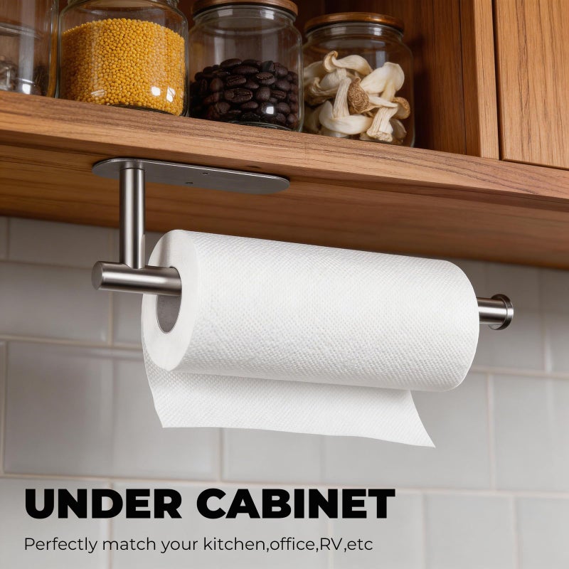 CUXIXA Paper Towel Holder Under Cabinet 2 Pack,Stainless Steel Paper Towel Holder Wall Mount for Kitchen, Bathroom, RV, Paper Towel Rack with Self Adhesive and Screws (Silver) - Image 3