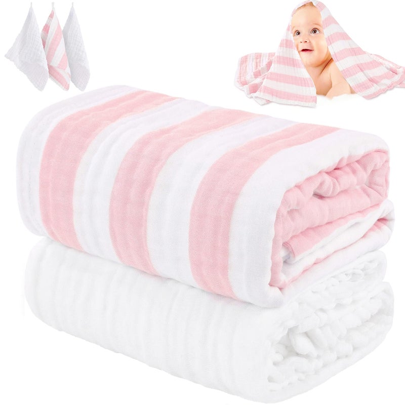 HardNok Muslin Baby Towel 5 Pieces Set,Ultra Soft and Absorbent for Baby's Delicate Skin, Ideal for Newborns to Toddlers, Perfect for Baby Registry or as a Shower Gift. (Pink) - Image 1