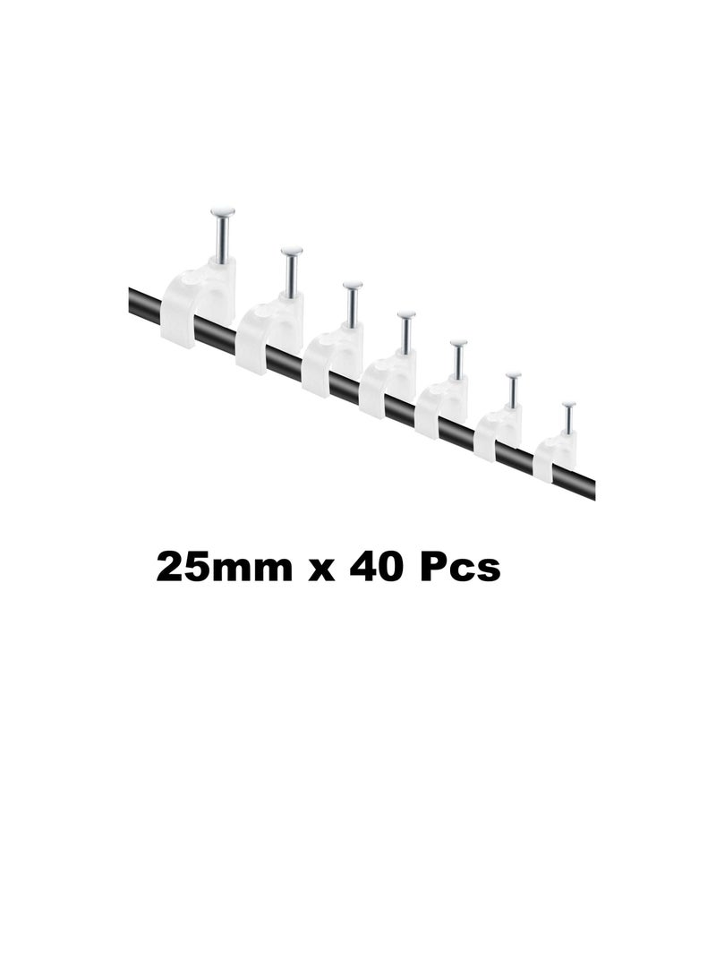 Electrical Cable Wire Round Clips Steel Nails Tacks Holder for Organizing Electric Wires Cables Lines  White 25mm 40Pcs - Image 2