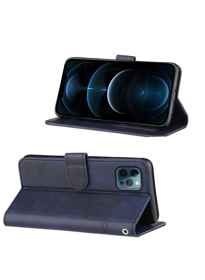 زبون جراب لهاتف iPhone 12 Pro Max مصنوع من جلد العجل مع مشبك وقفل أفقي مع حامل وفتحات للبطاقات ومحفظة وحبل - Image 5