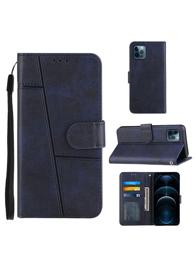 زبون جراب لهاتف iPhone 12 Pro Max مصنوع من جلد العجل مع مشبك وقفل أفقي مع حامل وفتحات للبطاقات ومحفظة وحبل - Image 1