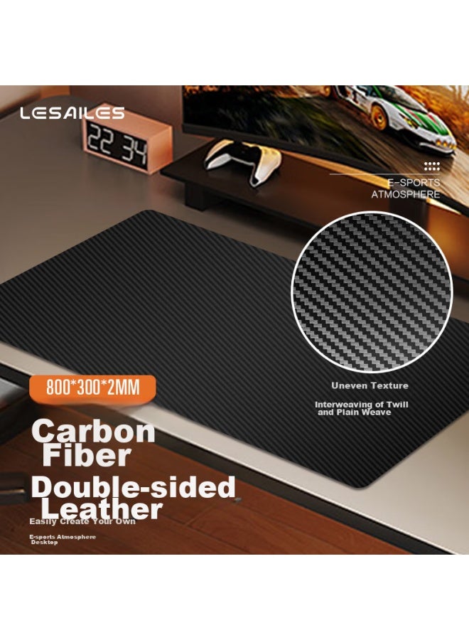 Lesailes Feidun Lesailes Carbon Fiber Leather, Leather Gaming Mouse Pad, Large Size, Office Computer Keyboard, Waterproof, Non-slip, Home Desk Pad, Black, 800*300*2mm - Image 1