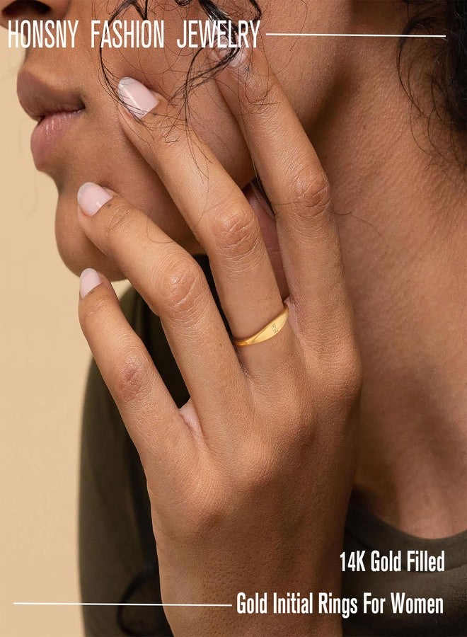 Honsny Gold Initial Rings for Women Non Tarnish Dainty 14K Gold Filled Ring Pinky Thumb Thin Bands Waterproof Letter Rings for Women Size 9 Jewelry Birthday Gifts - Image 2