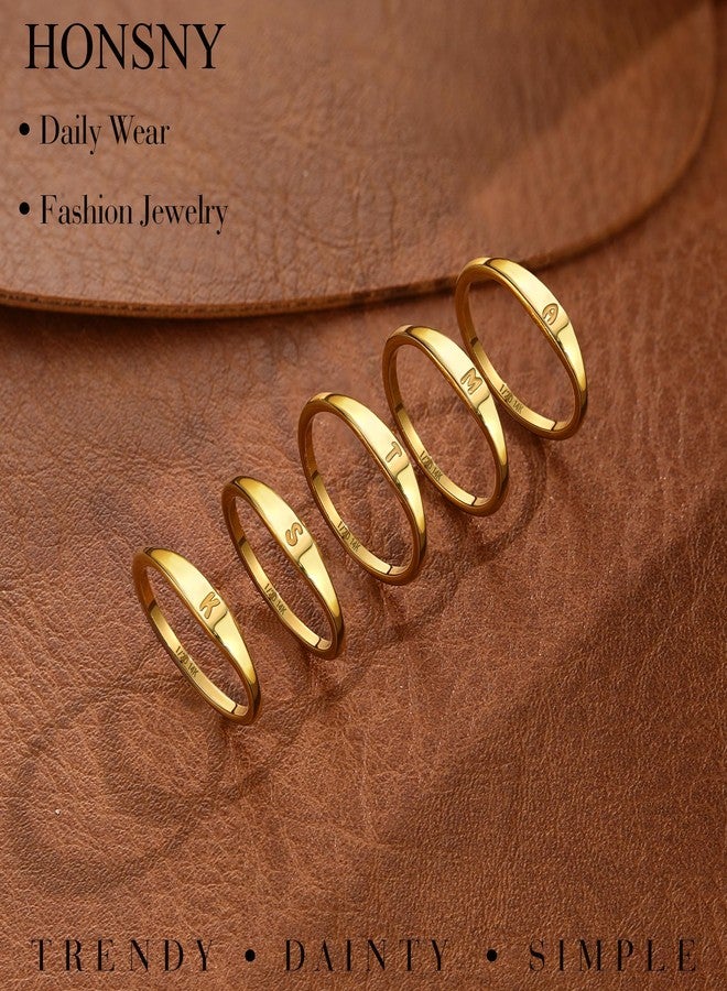 Honsny Gold Initial Rings for Women Non Tarnish Dainty 14K Gold Filled Ring Pinky Thumb Thin Bands Waterproof Letter Rings for Women Size 9 Jewelry Birthday Gifts - Image 4
