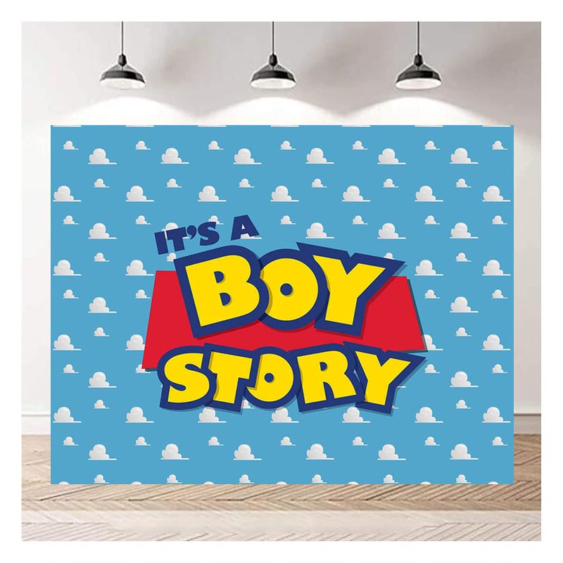 XLL Cartoon Boy It's a Boy Story Photography Backdrop Birthday Party Photo Background Blue Sky White Clouds Photography Backdrops Baby Shower Kids Hero Photo Booth Studio Props 7x5ft - Image 3