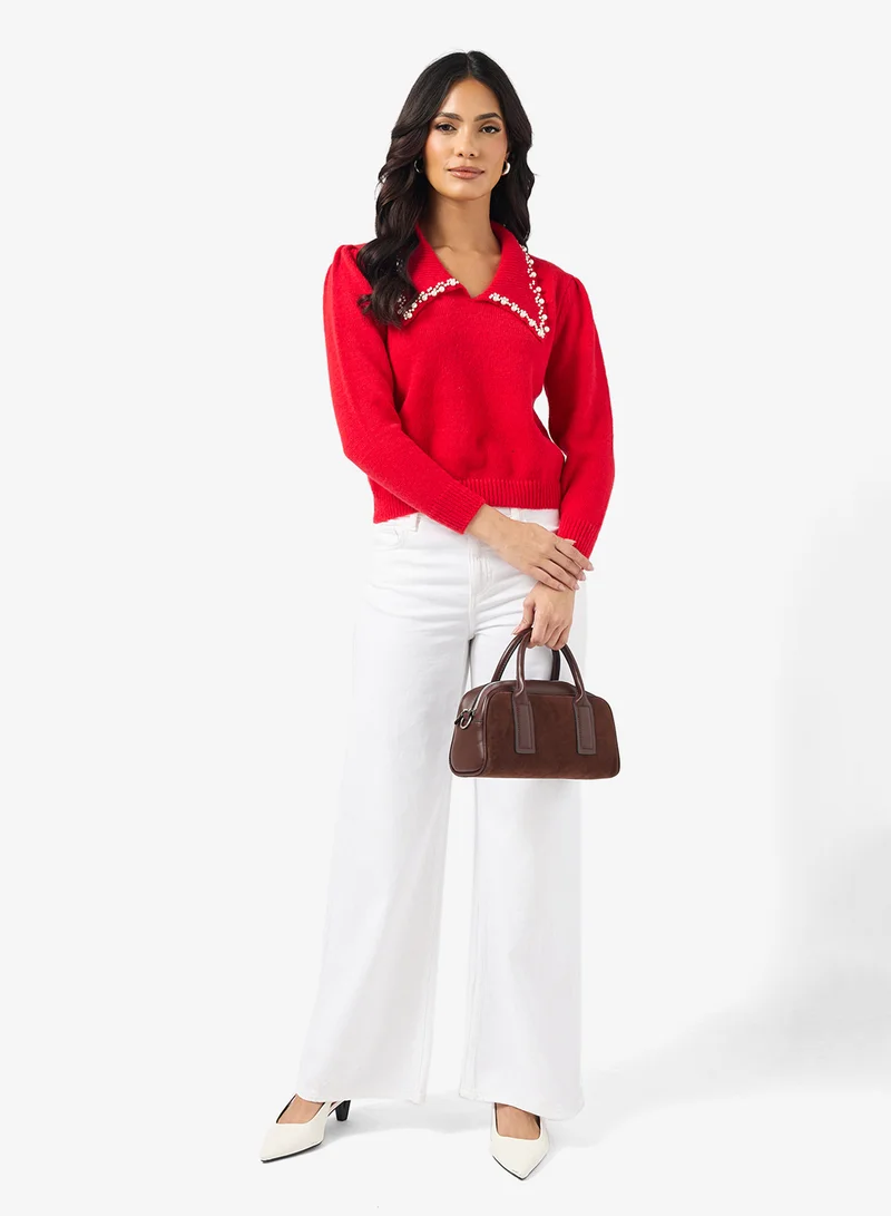 ايلا Casual Embellished Collar Sweater