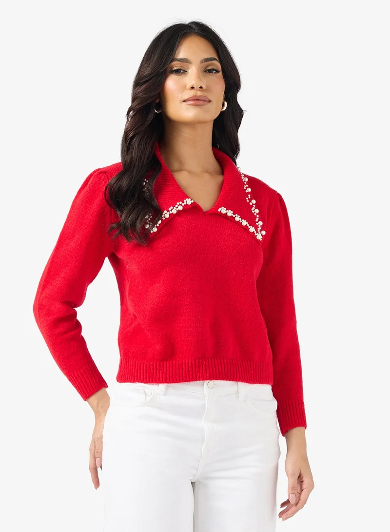 ELLA Casual Embellished Collar Sweater
