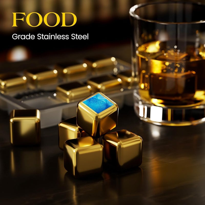 XACA 4PCS Gold Stainless Steel Whiskey Stones, Reusable Whiskey Ice Cubes with Storage Box, Chilling Rocks for Whiskey, Wine, Beer, Vodka, Cocktails, Drinks Cooler Gift Set (Gold) - Image 5