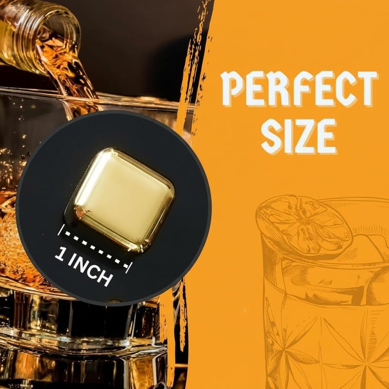 XACA 4PCS Gold Stainless Steel Whiskey Stones, Reusable Whiskey Ice Cubes with Storage Box, Chilling Rocks for Whiskey, Wine, Beer, Vodka, Cocktails, Drinks Cooler Gift Set (Gold) - Image 4