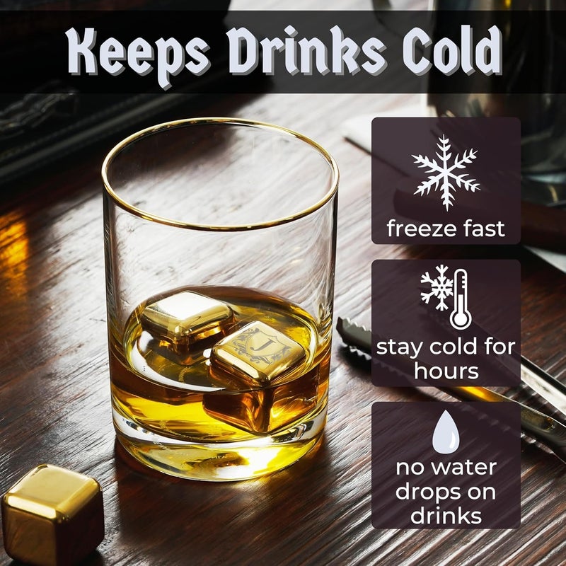 XACA 4PCS Gold Stainless Steel Whiskey Stones, Reusable Whiskey Ice Cubes with Storage Box, Chilling Rocks for Whiskey, Wine, Beer, Vodka, Cocktails, Drinks Cooler Gift Set (Gold) - Image 3