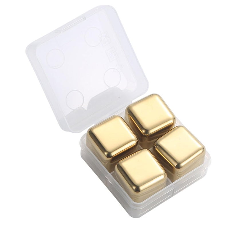 XACA 4PCS Gold Stainless Steel Whiskey Stones, Reusable Whiskey Ice Cubes with Storage Box, Chilling Rocks for Whiskey, Wine, Beer, Vodka, Cocktails, Drinks Cooler Gift Set (Gold) - Image 2