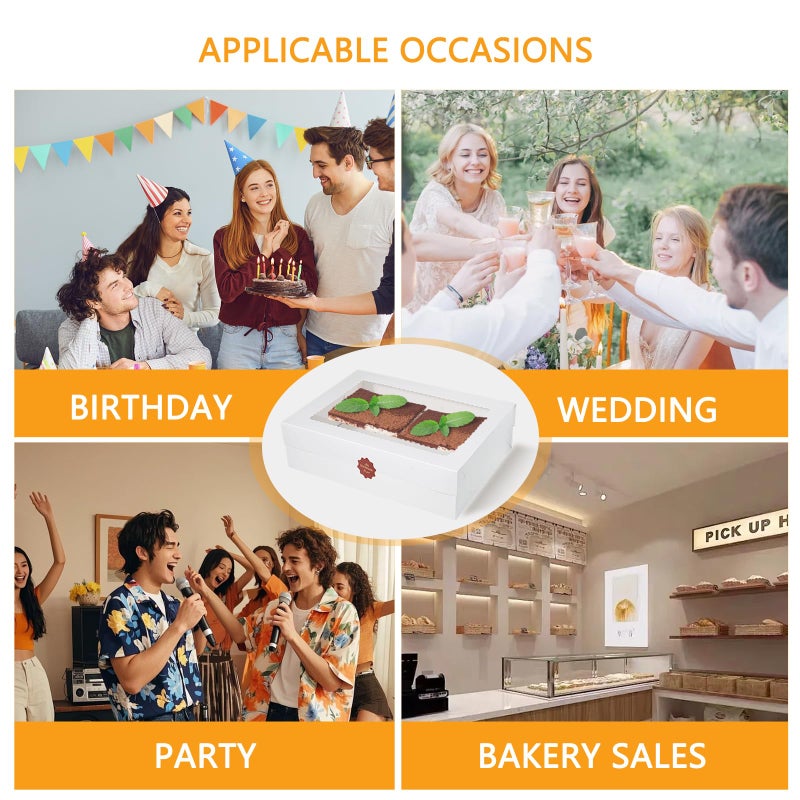 Aufind 6pcs Cake Boxes with Cake Board, 19x14x4.5 Inches White Bakery Boxes with Large Window for Quarter Sheet Cakes, Donuts, Cupcakes, Pastry & Pies - Image 3