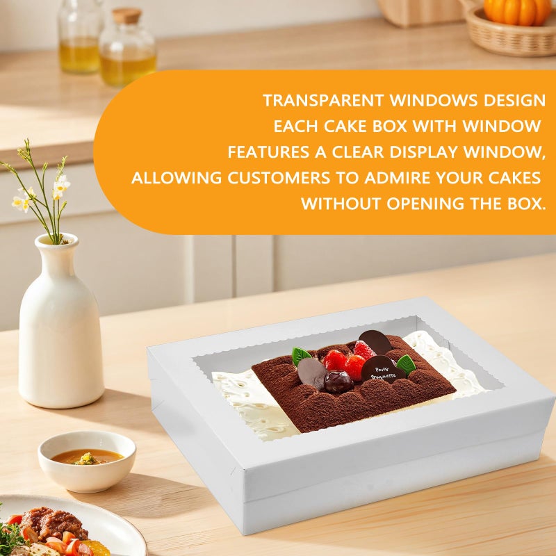 Aufind 6pcs Cake Boxes with Cake Board, 19x14x4.5 Inches White Bakery Boxes with Large Window for Quarter Sheet Cakes, Donuts, Cupcakes, Pastry & Pies - Image 5