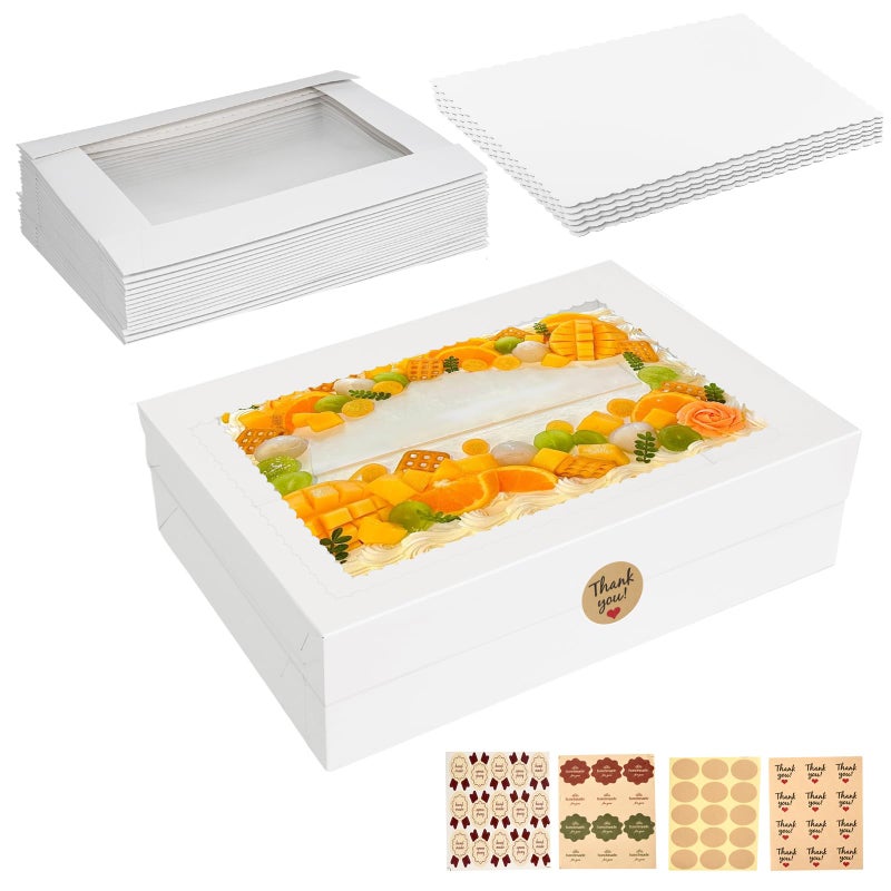 Aufind 6pcs Cake Boxes with Cake Board, 19x14x4.5 Inches White Bakery Boxes with Large Window for Quarter Sheet Cakes, Donuts, Cupcakes, Pastry & Pies - Image 1