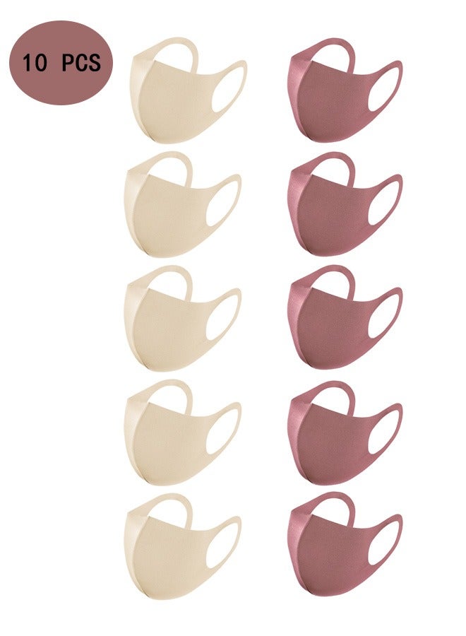 10 Pcs Ice silk Cotton Breathable Mask, Fashion Two-tone Washable Fabric Unisex Summer Face Mask (Bean paste color and beige) - Image 1