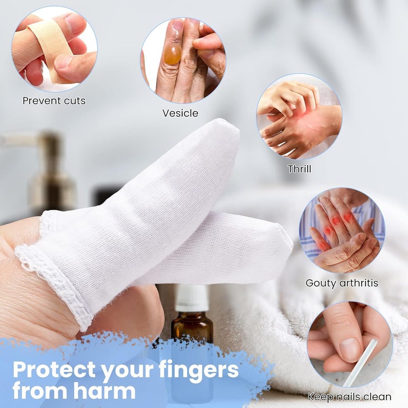EORTA 200 Pcs Cotton Finger Cots Small Finger Guards Hand Thumb Fingertips Sleeves Protector by , Comfortable, Breathable, Absorb Sweat, Reusable, Protect The Wound from Infection, White, Very Small - Image 4