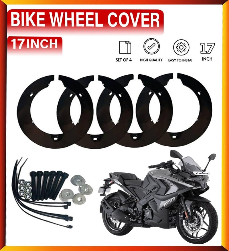 Asryd Bike Wheel Cover for 17 inch Wheel for Bajaj Pulsar 220F & All Universal Bike 4Pcs Set (ABS Plastic) Black - Image 1