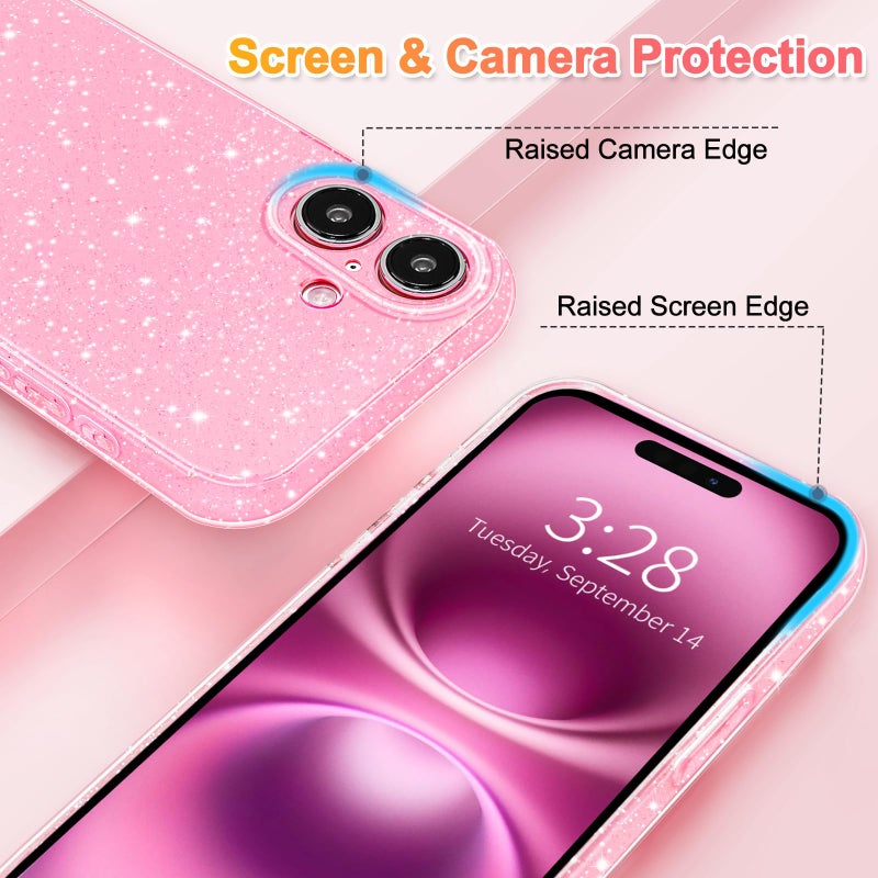 Hython Case for iPhone 16 Case Glitter Cute Sparkly Shiny Bling Sparkle Phone Cases 6.1", Thin Slim Fit Soft TPU Bumper Shockproof Rubber Protective Cover for Women Girls Girly, Bright Pink - Image 3