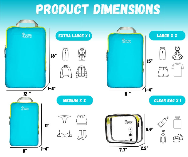 SUITEDNOMAD Ultralight Compression Packing Cubes Set, Suitcase and Backpack Travel Organizer Bags - Image 3