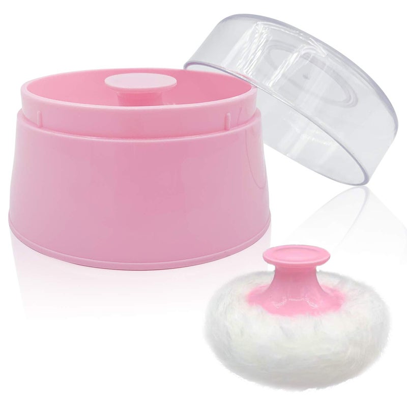Aurasin BPA Free Baby Powder Puff Box, Large 2.8" Fluffy Body After-Bath Powder Case, Baby Care Face/Body Villus Powder Puff Container, Makeup Cosmetic Talcum Powder Container with Hand Holder (Pink) - Image 1