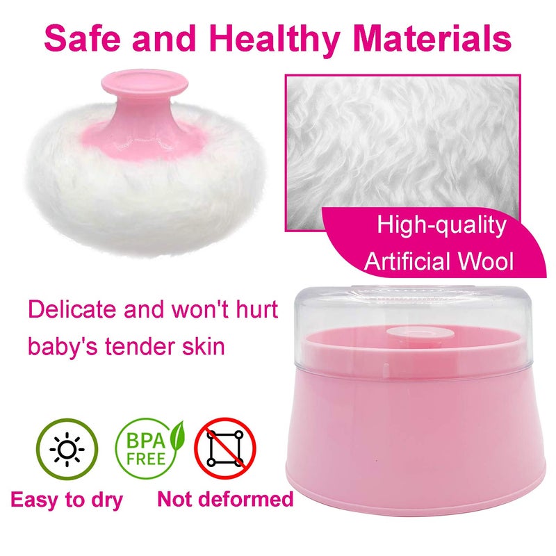Aurasin BPA Free Baby Powder Puff Box, Large 2.8" Fluffy Body After-Bath Powder Case, Baby Care Face/Body Villus Powder Puff Container, Makeup Cosmetic Talcum Powder Container with Hand Holder (Pink) - Image 4