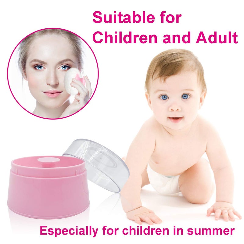 Aurasin BPA Free Baby Powder Puff Box, Large 2.8" Fluffy Body After-Bath Powder Case, Baby Care Face/Body Villus Powder Puff Container, Makeup Cosmetic Talcum Powder Container with Hand Holder (Pink) - Image 2