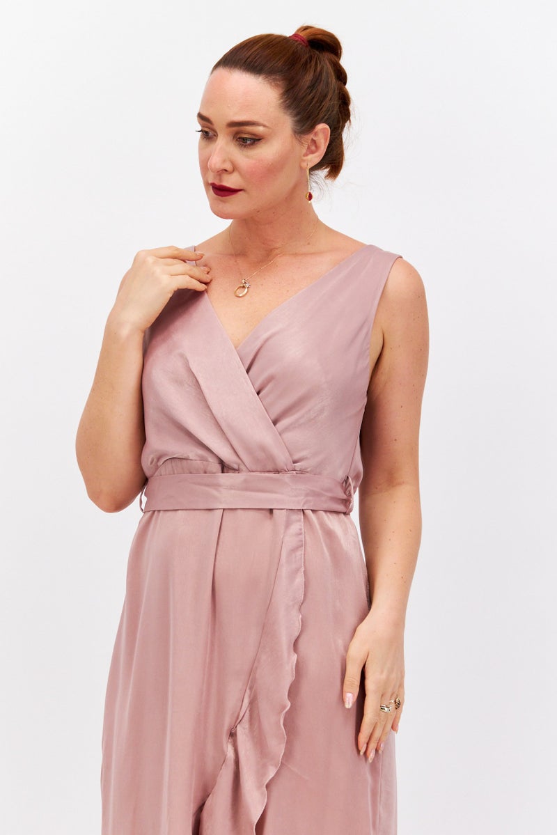 Blume Women Belted Plain Wrap Dress, Pink - Image 2
